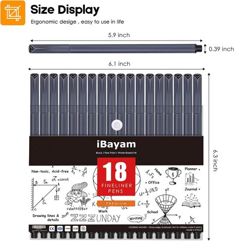 iBayam Journal Pens Fine Point Markers Fine Tip Drawing Pen Porous Fineliner Pens for Journaling Writing Note Taking Calendar Coloring Art Office School Supplies, Mars Black, 18-Pack in Saudi Arabia