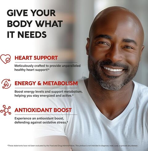 CoQ10 200 mg | Red Yeast Rice 1200 mg | Omega-3 | Niacin 500 mg | Magnesium | Citrus Bergamot Supplement - 15-in-1 Heart & Metabolism Support Complex - Energy & Antioxidant - Made in USA - 60 Capsules in Saudi Arabia