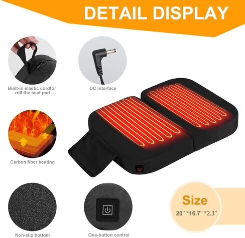Extra Wide Heated Seat Cushion, Foldable Heated Stadium Cushion for Bleacher, 3 Level Heat Setting,1 Pocket, Battery Heated Seat Pad for Camping Stadium Office Park w/10000 mAh USB Power Bank in Saudi Arabia