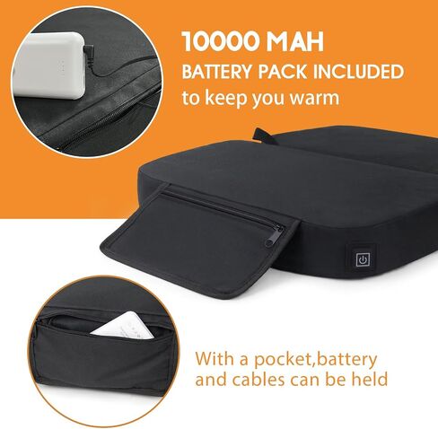 Extra Wide Heated Seat Cushion, Foldable Heated Stadium Cushion for Bleacher, 3 Level Heat Setting,1 Pocket, Battery Heated Seat Pad for Camping Stadium Office Park w/10000 mAh USB Power Bank in Saudi Arabia
