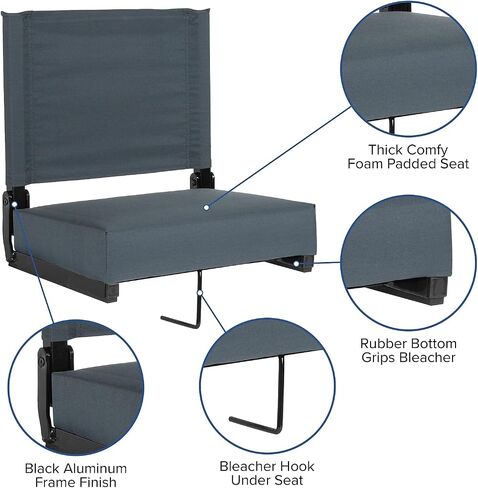 Flash Furniture Grandstand Portable Stadium Seats for Bleachers or Benches, Folding Padded Stadium Chairs with Handle, Pack of 2, 500 lb. Weight Capacity, Black in Saudi Arabia