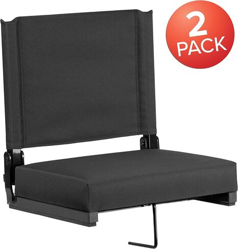 Flash Furniture Grandstand Portable Stadium Seats for Bleachers or Benches, Folding Padded Stadium Chairs with Handle, Pack of 2, 500 lb. Weight Capacity, Black in Saudi Arabia