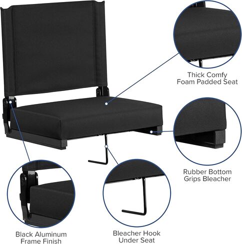 Flash Furniture Grandstand Portable Stadium Seats for Bleachers or Benches, Folding Padded Stadium Chairs with Handle, Pack of 2, 500 lb. Weight Capacity, Black in Saudi Arabia