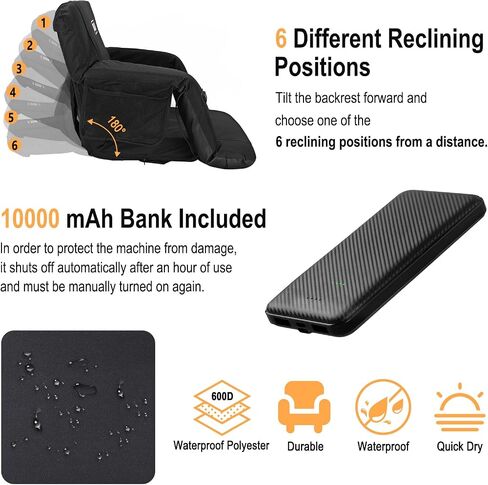 MZQLN Heated Massage Stadium Seats Pack of 2, 25 Inche Folding Bleacher Chair with 10000mAh Portable Power*2, 3 Levels of Heat&Massage, 6 Reclining Positions for Camping, Sports in Saudi Arabia