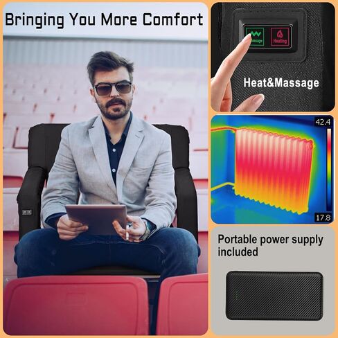 MZQLN Heated Massage Stadium Seats Pack of 2, 25 Inche Folding Bleacher Chair with 10000mAh Portable Power*2, 3 Levels of Heat&Massage, 6 Reclining Positions for Camping, Sports in Saudi Arabia