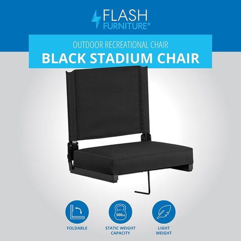 Flash Furniture Grandstand Portable Stadium Seats for Bleachers or Benches, Folding Padded Stadium Chairs with Handle, Pack of 2, 500 lb. Weight Capacity, Black in Kuwait