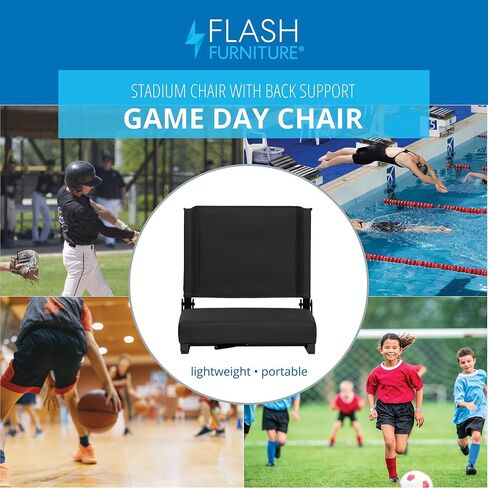 Flash Furniture Grandstand Portable Stadium Seats for Bleachers or Benches, Folding Padded Stadium Chairs with Handle, Pack of 2, 500 lb. Weight Capacity, Black in Kuwait