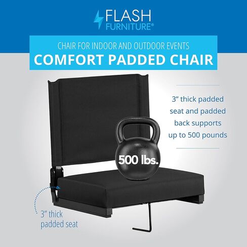 Flash Furniture Grandstand Portable Stadium Seats for Bleachers or Benches, Folding Padded Stadium Chairs with Handle, Pack of 2, 500 lb. Weight Capacity, Black in Kuwait
