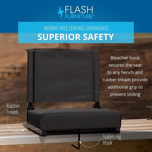 Flash Furniture Grandstand Portable Stadium Seats for Bleachers or Benches, Folding Padded Stadium Chairs with Handle, Pack of 2, 500 lb. Weight Capacity, Black in Kuwait