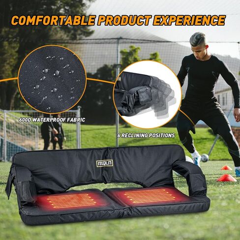 MZQLN Heated Massage Stadium Seats Pack of 2, 25 Inche Folding Bleacher Chair with 10000mAh Portable Power*2, 3 Levels of Heat&Massage, 6 Reclining Positions for Camping, Sports in Saudi Arabia