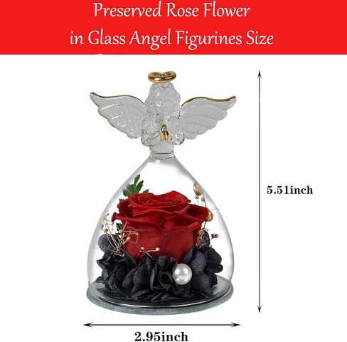 Preserved Rose Flower in Glass Angel Figurines with LED Light, Light Wife and Girlfriend on Christmas Valentines Day Mothers Day Anniversary Birthday Gifts for Her Red Rose in Saudi Arabia