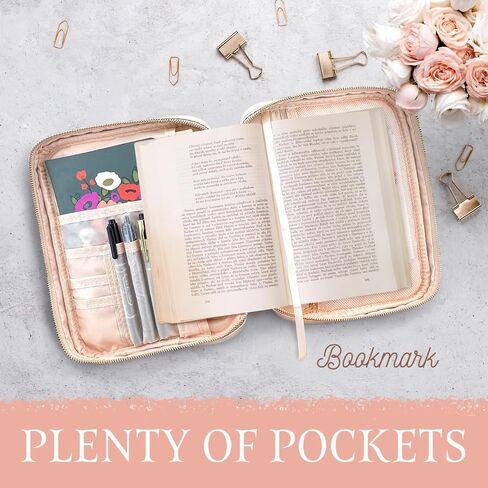 Bible Case, 7.5 x 10-inch, Bible Cover for Women, Cute Pink Bible Case for Women, Large Bible Bag with Pockets, Zipper and Handle – Modern Bags for Standard and Large Bibles, Bible Cover in Saudi Arabia