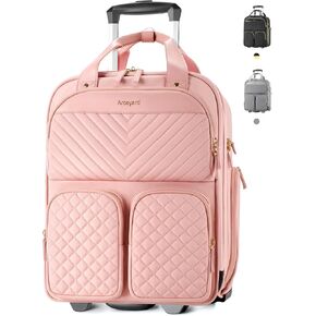 Underseat Carry On Luggage with Wheels, Lightweight Travel Airline Approved Personal Item Bag, Multiple Compartments Carry-On Rolling Suitcase for Women, Beige