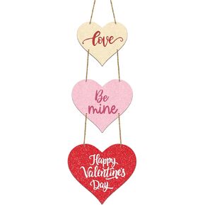 Valentines Day Door Decorations Glittery Heart Wreath Valentines Day Wall Decor Wooden Valentines Door Hanger Love Be Mine Happy Valentines Day Door Sign for Front Door Wall Indoor Home Decor