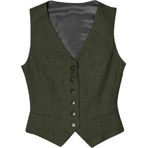 Tuikayoo Womens Herringbone tweed Sleeveless Slim Fit Button Down Top V Neck Outerwear Waistcoat Vest