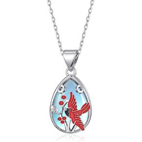 Cardinal Necklace for Women Red Cardinal Moonstone Pendant Christmas Jewelry Gifts for Women Mom