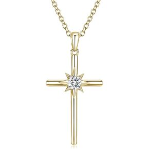 Birthstone Necklaces for Women 925 Sterling Silver Cross Pendant White Gold Synthetic Gemstone Necklace Crucifix Jewelry for Her, Adjustable Chain 16"+2"