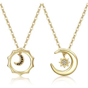 MJartoria Best Friend Necklace Sun Moon Pendant BFF Necklace for 2 Friendship or Couples Matching Necklaces Jewelry Gifts (Gold-Sun+Moon+Rhinestones)