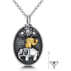 PELOVNY Elephant Necklace 925 Sterling Silver Sunflower Mother Daughter Urn Necklaces for Ashes Cremation Jewelry Miscarriage Gifts for Mothers Women Mom Wife