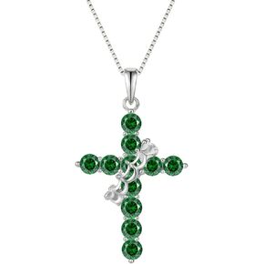 Rotated Crown Cross Necklaces for Women, 925 Sterling Silver Round Cut Zircon Neckalce Pendant With Ring Birthstones Jewelry for Her