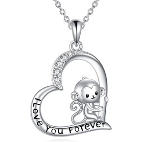 Giraffe/Bear/Monkey/Cardinal/Sloth/Hummingbird/Penguin Necklace for Women Necklace 925 Sterling Silver Heart Animal Pendant Necklaces Jewelry Gifts