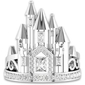 HUKQBUNX 925 Sterling Silver Diamond Castle Theme Cubic Zircon Women's Fashion Precious Unique Jewelry Ring Wedding Engagement Ring Size 6-10 (Size 7)