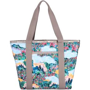 LeSportsac Scenic Brush Everyday Zip Tote Handbag/Travel Bag, Style 3867/Color Color E554, Vibrant Wildflowers & Soothing Landscapes Artfully Arranged in a Watercolor Inspired Dreamy Summer Palette