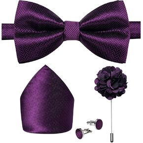 DiBanGu Pre-Tied Bow Ties for Men Silk Adjustable Tuxedo Bowties Pocket Square Cufflinks Set with Lapel Pin Jacquard Woven