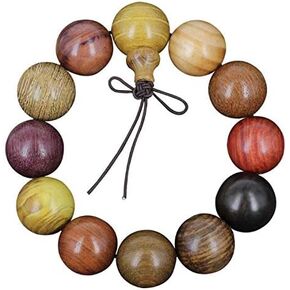 Man Woman Tibetan Buddhist 18mm Mixed Wooden Beads Fo Kwan-yin Mala Meditation Wrist Bracelet Yoga Bracelet