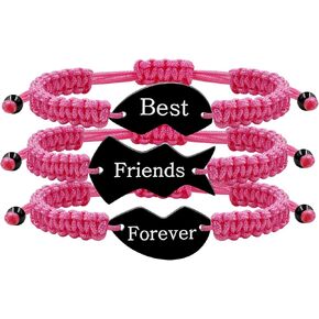 3-Piece Friendship Bracelet Set - Braided Rope Heart Puzzle Charm Engraved Best Friend Forever Jewelry for Men Women BFF Matching Distance Bracelets