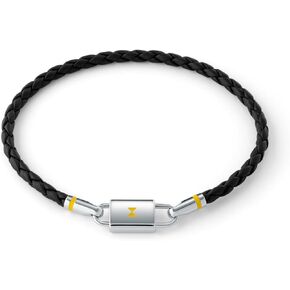MVMT Men's Jewelry - Fashion Accessory - Stainless Steel Leather Braided Bracelet - Black/Silver