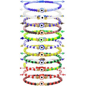 11 Pcs Ilde Pulseras Santeria Evil Eye Bracelet Handmade Unisex Elastic Stretch Adjustable Beaded Amulet Bracelet Pulsera Jewelry Set
