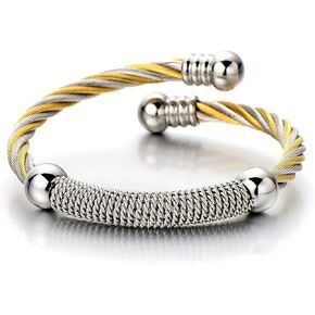 COOLSTEELANDBEYOND Stainless Steel Twisted Cable Cuff Bangle Bracelet for Mens for Women Polished
