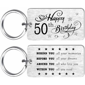 EE&YU 50th Birthday Decorations, Happy 50 Birthday Keychain for Him Her, 50 Year Old Birthday Keepsake for Men Women, 1974 Birthday Present