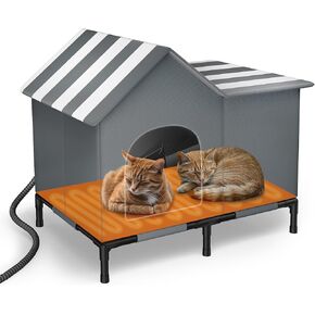 Heated Outdoor Cat House for Outsid-Wide Winter Shelter for Ferals - Cat House for Outdoor Cats, Heated House for Outside Weatherproof Insulated Protection 22.5 x 17 x 17