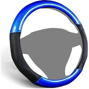 ALEMODR Premium Blue Carbon Fiber Leather Steering Wheel Cover Universal 15 inch,Stylish Protection for Your Wheel