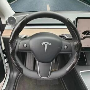 Carbon Fiber Steering Wheel Cover Custom Fit for Tesla Model 3 2017-2023 2024 and 2020-2023 2024 Model Y Accessories Anti Skid Leather Car Segmented Steering Wheel Protector
