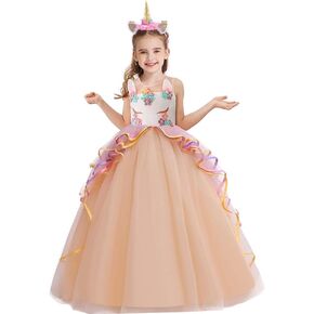Girls Unicorn Costume Pageant Princess Birthday Christmas Party Long Maxi Tulle Halloween Fancy Dress w/Headband in Kuwait
