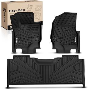 YHTAUTO Floor Mats Fit 2017-2024 Ford F-250 F350 F450 Super Duty Crew Cab (with Under Seat Storage & Carpet), TPE All Weather Odorless Floor Liner, F250 Car Accessories Front & 2nd Row Liner