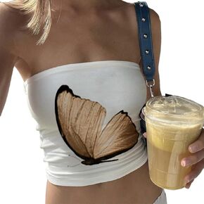 Y2k Cute Tube Tops Sleeveless Strapless Aesthetic Graphic Print Bandeau Tube Off Shoulder Going Out Tops