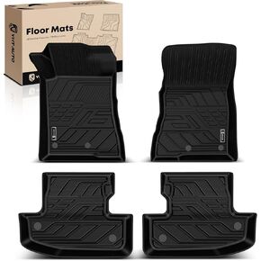 YHTAUTO Floor Mats Fit 2015-2025 Ford Mustang, TPE All Weather Car Mats Waterproof Anti-Slip Odorless Floor Liner, Interior Car Accessories Front & 2nd Row Liner