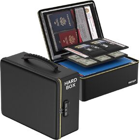 ENGPOW Fireproof Safe Box with Fireproof Zipper, Hard Case Fireproof Document Box with Lock,Fireproof Security Chest Safe File Organizer Storage for Important Documents,Money,Jewelry, 0.35 Cubic Feet