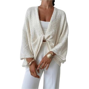 GORGLITTER Women's Oversized Trendy Sweater V Neck Cropped Pullover Sweaters Drop Shoulder Twisted Knit Tops