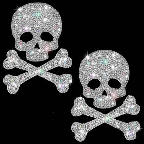 Frienda Car Decals for Women, 2 Pieces Bling Skull Car Decals Skull Crystal Car Accessories Stickers Rhinestone Waterproof Bling Decors for Motorcycle Helmet Laptop Luggage Guitar