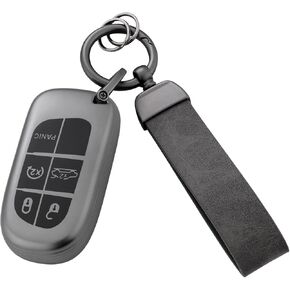 Gray Key Fob Cover with Heavy-duty Keychain For Grand Cherokee Renegade