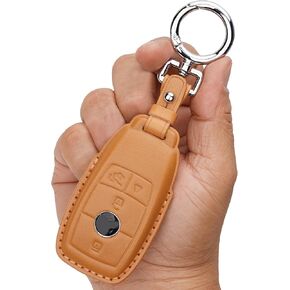 Genuine Leather Key Fob & Shell Compatible with Mercedes-Benz 4-Button Smart Key (Green)