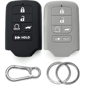 2PCs Click&Fit Key Fob Covers Compatible with Honda Civic 2015-2020, CR-V 2015-2022, Accord 2015-2019, Pilot 2015-2020, HR-V 2015-19 – Silicone Car Key Shell Rubber Protector 5-Buttons, Black+Grey