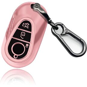 for Mercedes Benz Key Fob Cover, Soft TPU Key Case Protector Compatible with Mercedes Benz 2020 - 2024 S-Class G-Class E-Class Keyless Smart Car Accessories with Bracelet Key Holder (Black)