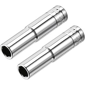uxcell 2 Pcs 1/4 Inch Drive 7mm 6-Point Deep Socket, Metric, Cr-V
