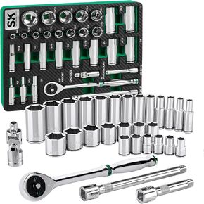 SK Tools USA 3/8" Drive, 30 Piece, 6 Point, Standard & Deep, SAE Chrome Socket Set | SK01309-216P